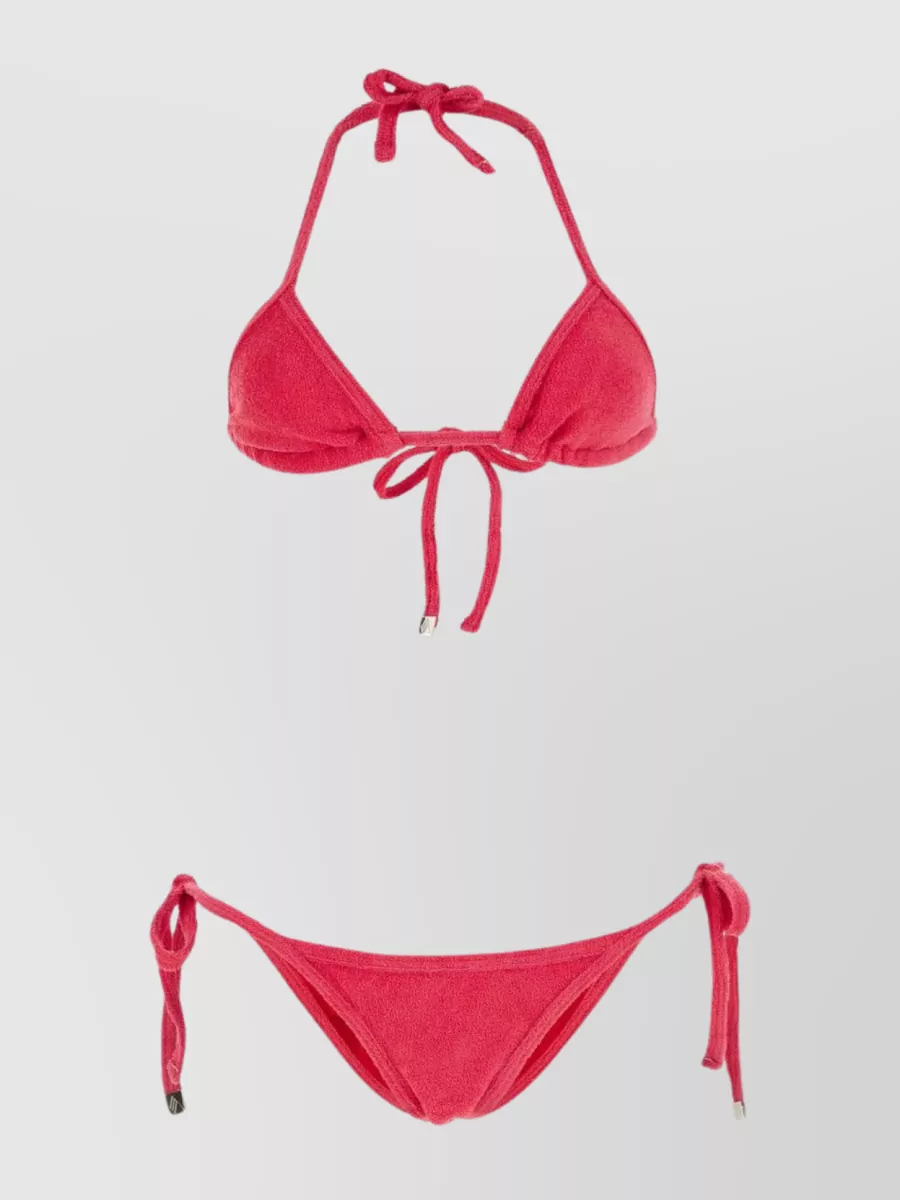 Shop Attico Triangle Cups Terry Fabric Bikini In Red