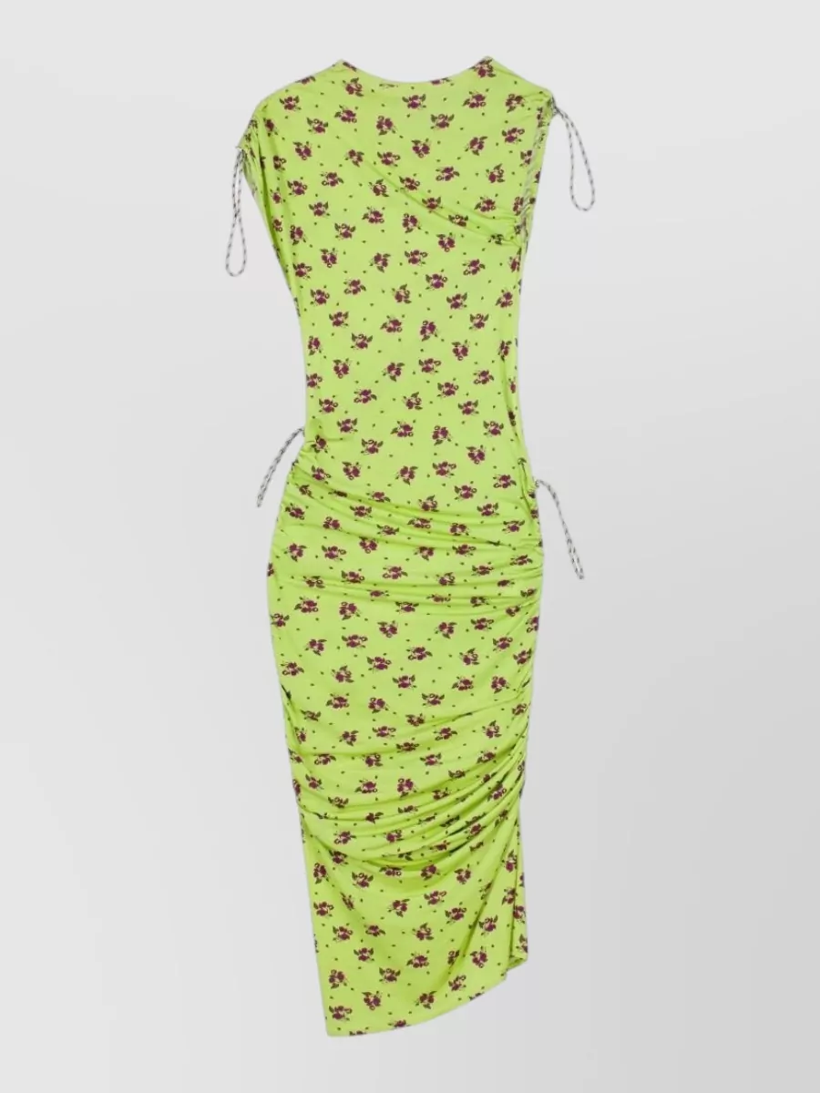 Coperni Floral-Print Ruched Short-Sleeve Knee-Length Dress