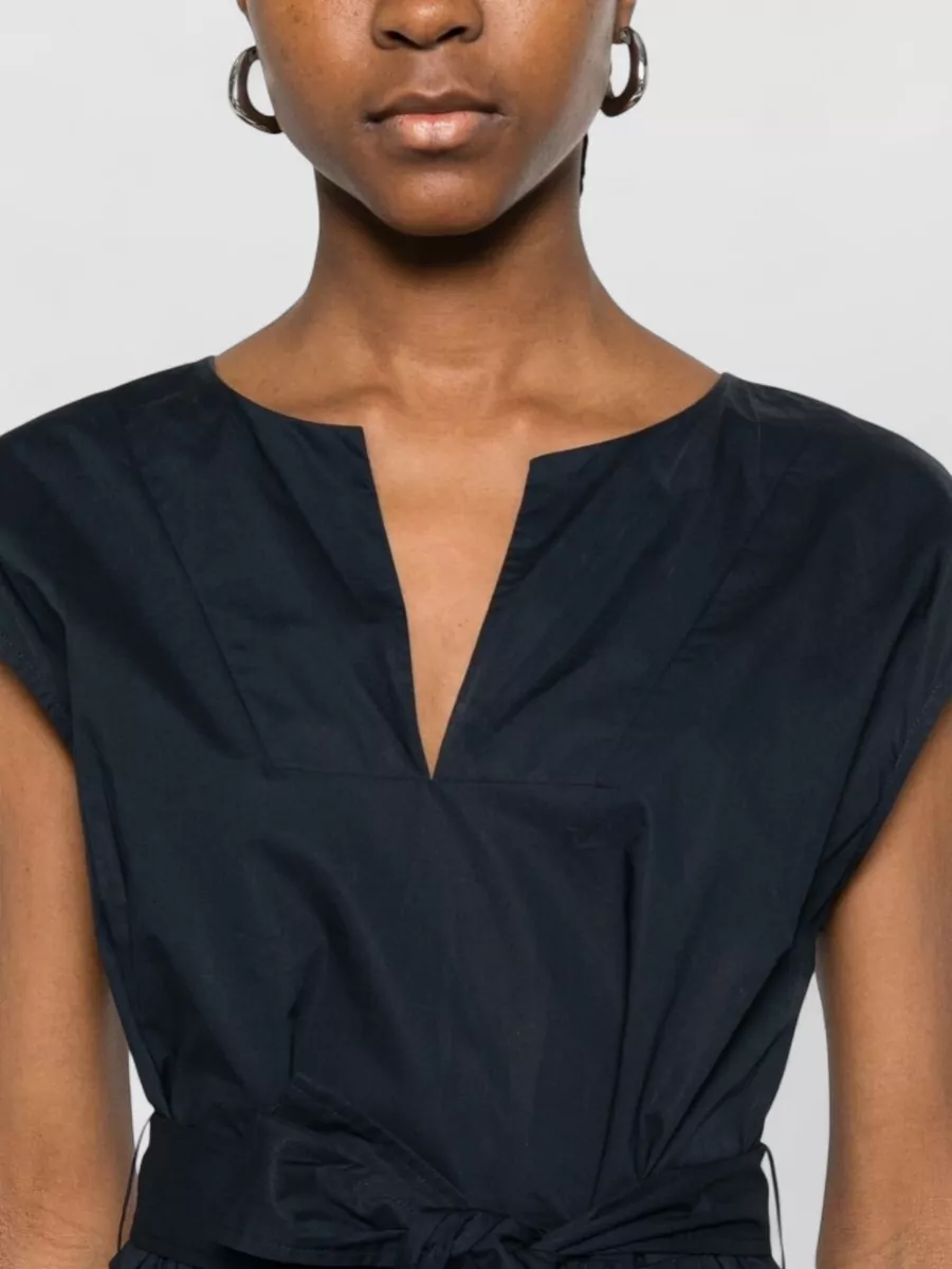 Woolrich Short Dress V Neckline Waist Tie Pockets