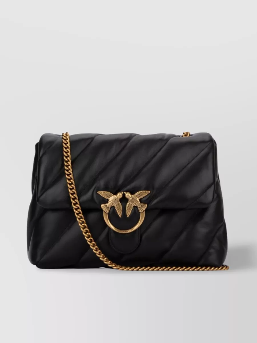 Shop Pinko Quilted Chain Shoulder Bag In Black