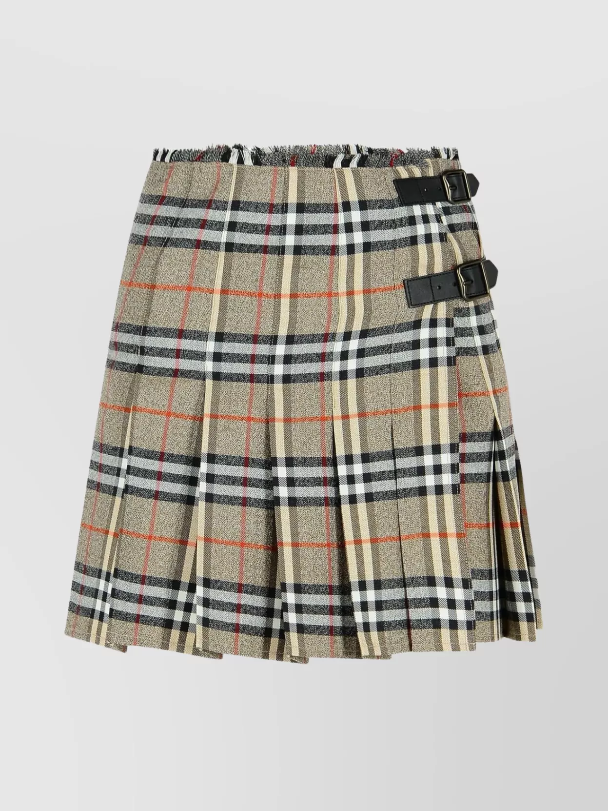Burberry Womens Check-print Pleated Wool Mini Skirt Crater Dk Charcoal C
