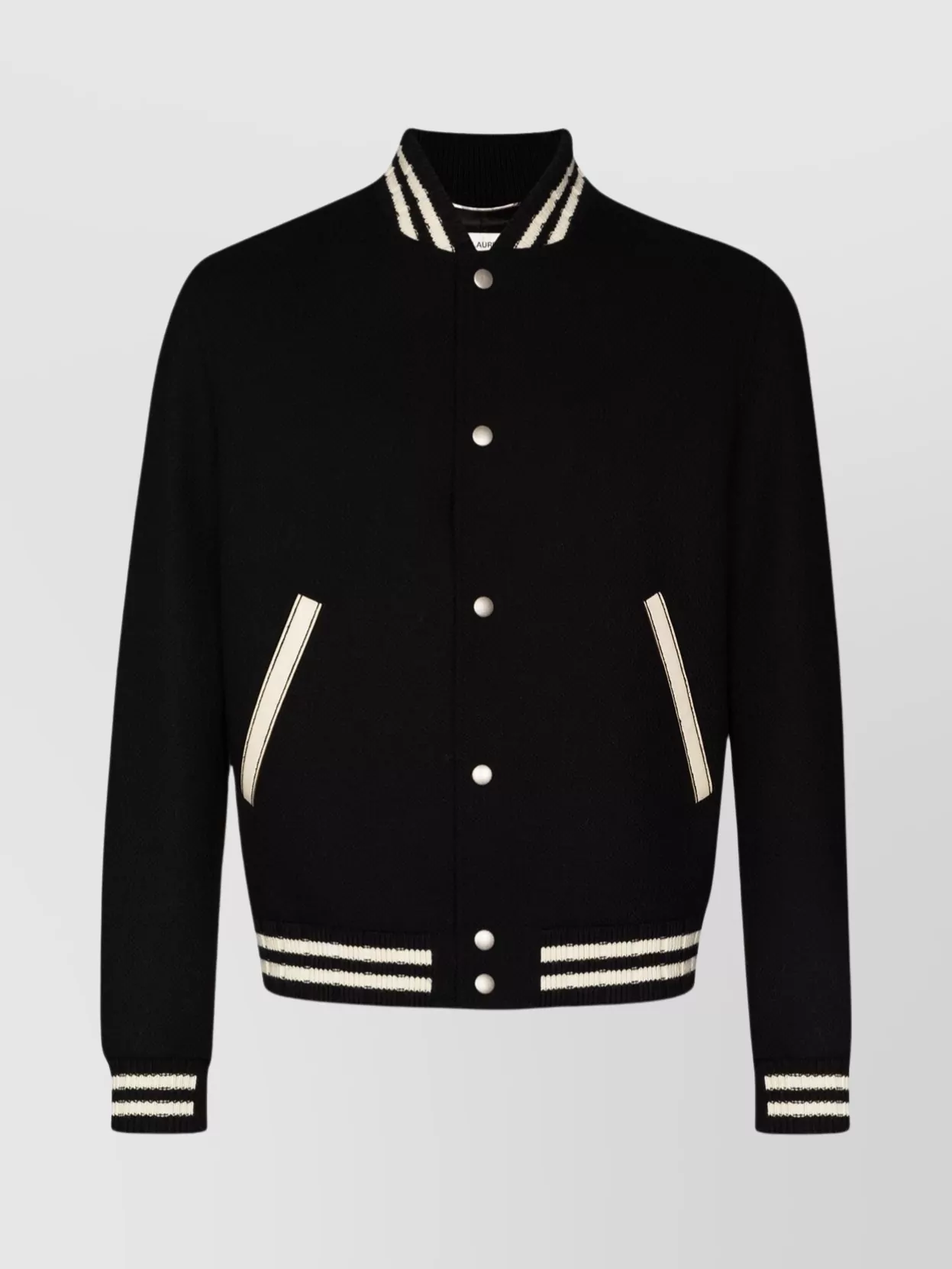 Shop Saint Laurent Striped Knit Bomber Jacket In Black
