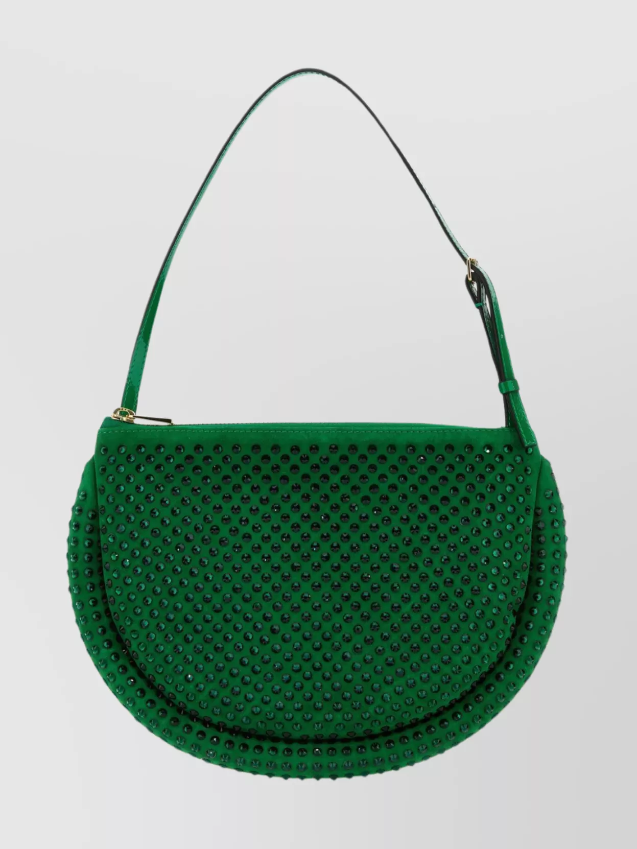 Shop Jw Anderson Suede Moon Shoulder Bag With Studded Strap In Green