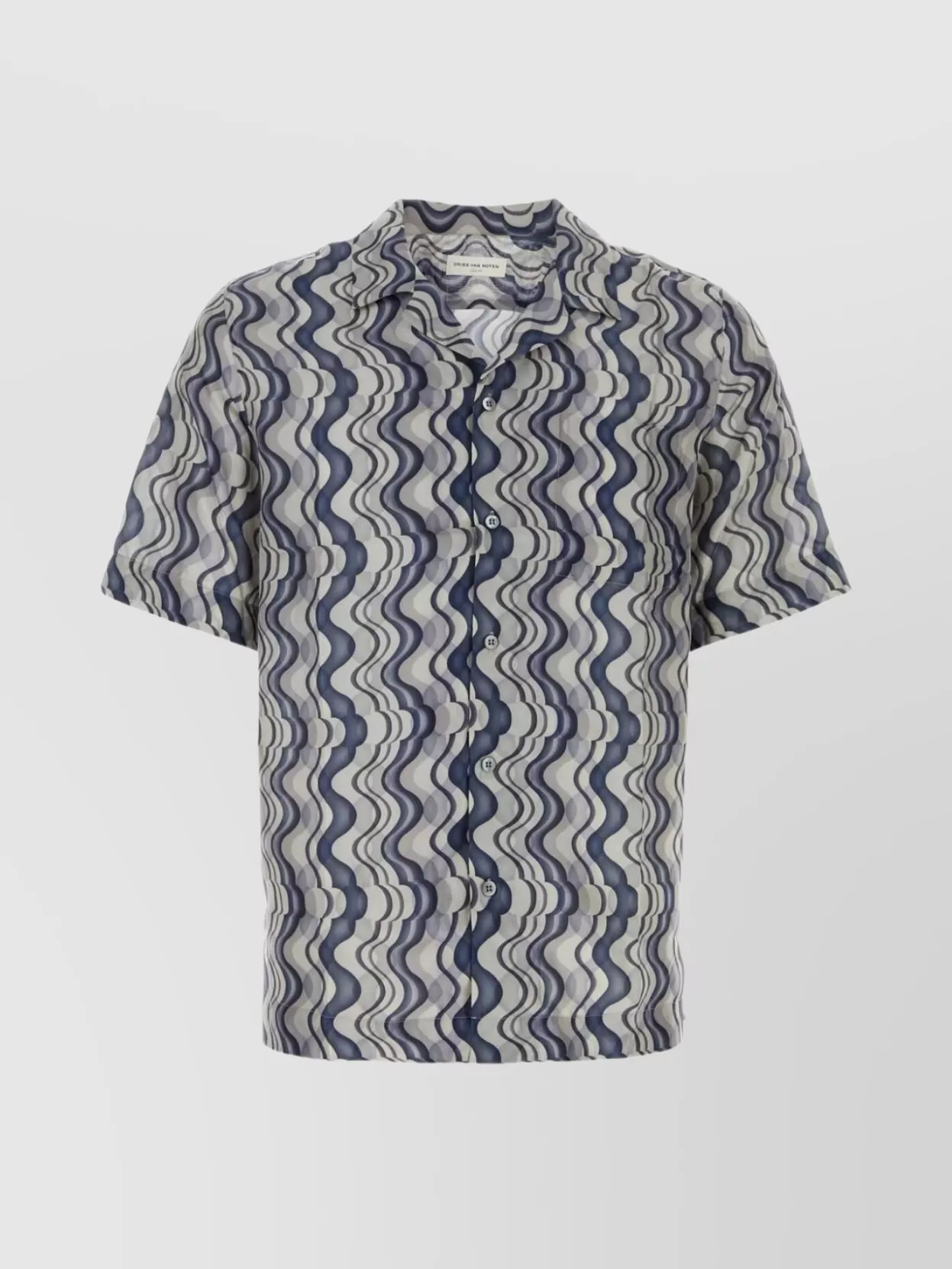 Shop Dries Van Noten Silk Shirt With Printed Wavy Stripes