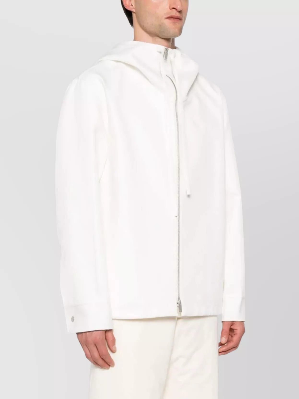 Jil Sander Boxy Fit Jacket With Hood And Drawstring In Neutral