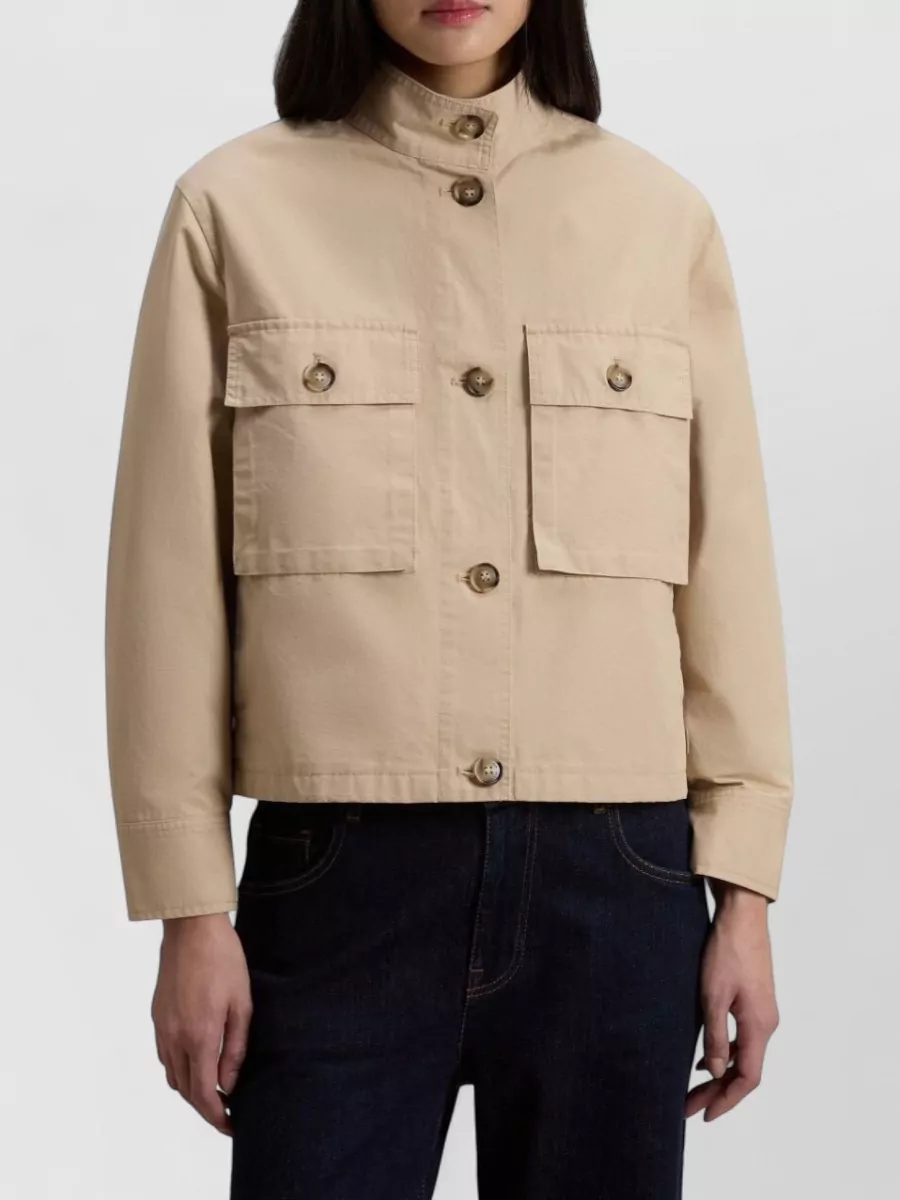 Woolrich Cotton Canvas Stand Collar Buttoned Overshirt
