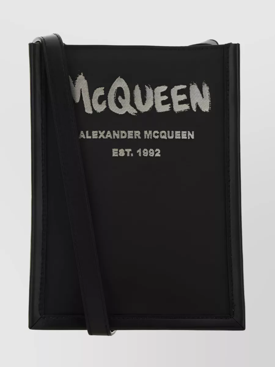 Shop Alexander Mcqueen Signature Logo Leather Shoulder Bag In Black