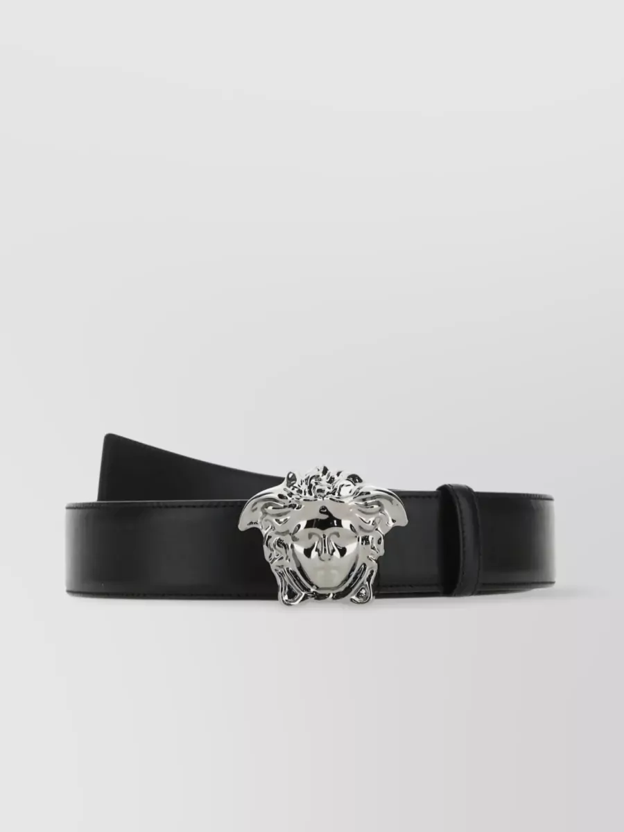 Shop Versace Medusa Adjustable Length Leather Belt In Black