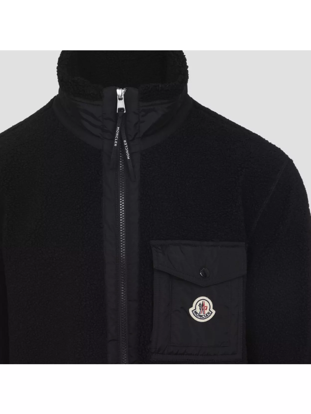 Moncler High Collar Fleece Cardigan Chest Pocket In Multi