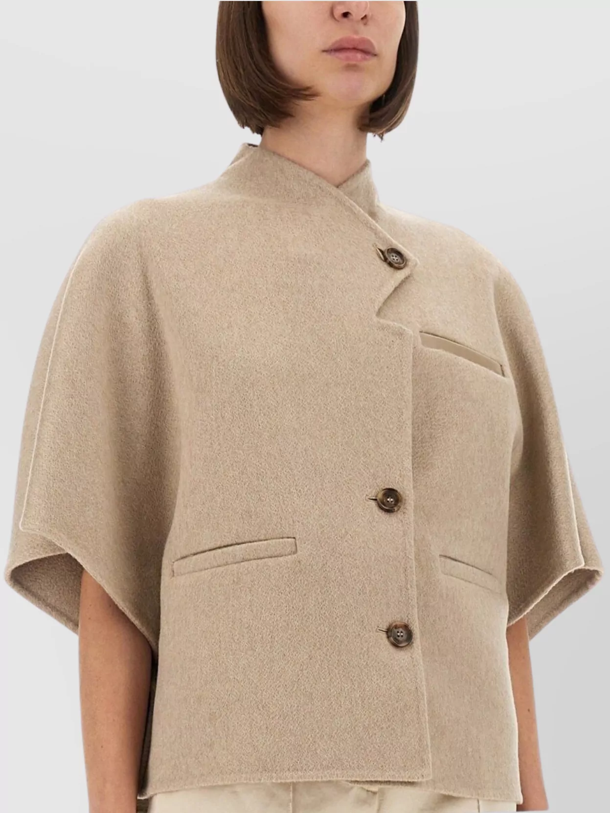 Max Mara Short Sleeve Asymmetric Neck Textured Coat