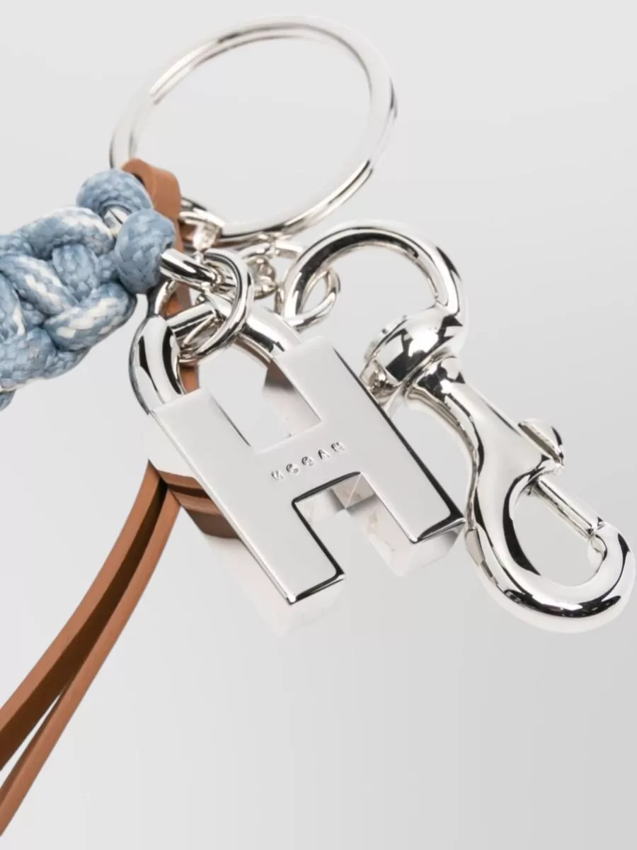 Hogan Braided Leather Keyring Metal Hardware