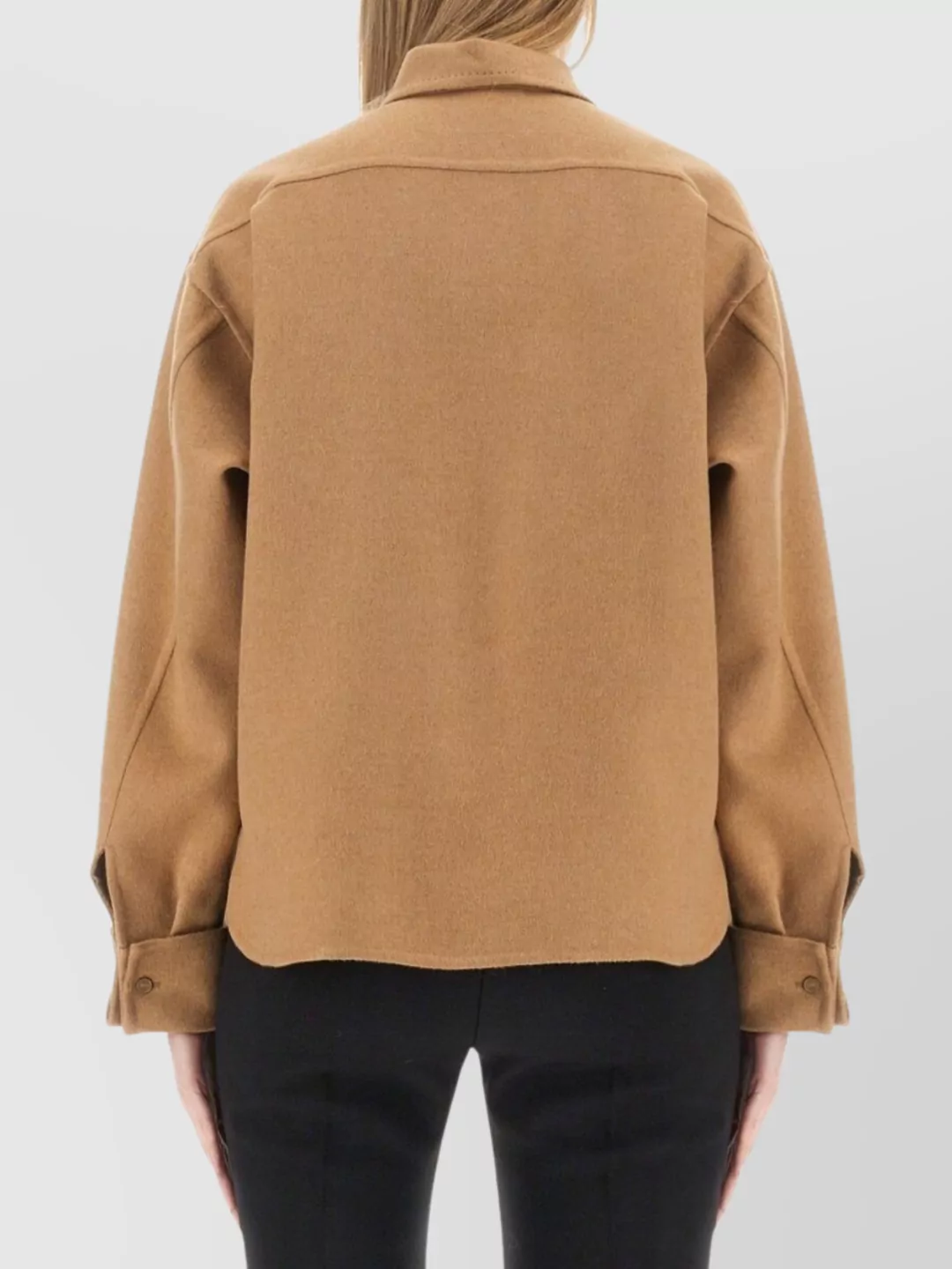 Max Mara Regular Fit Long Sleeve Wool Collared Shirt In Gold