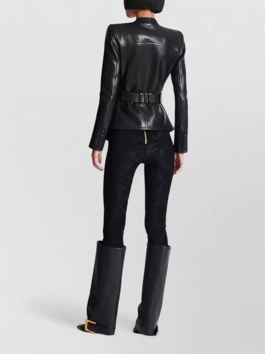 Balmain Leather Belted Fitted Jacket