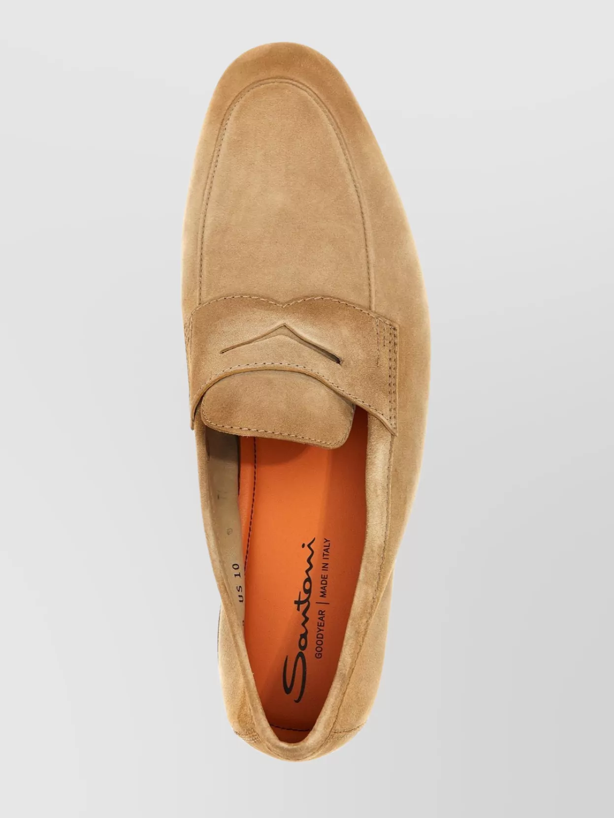 Santoni Almond Toe Suede Loafers With Tonal Stitching