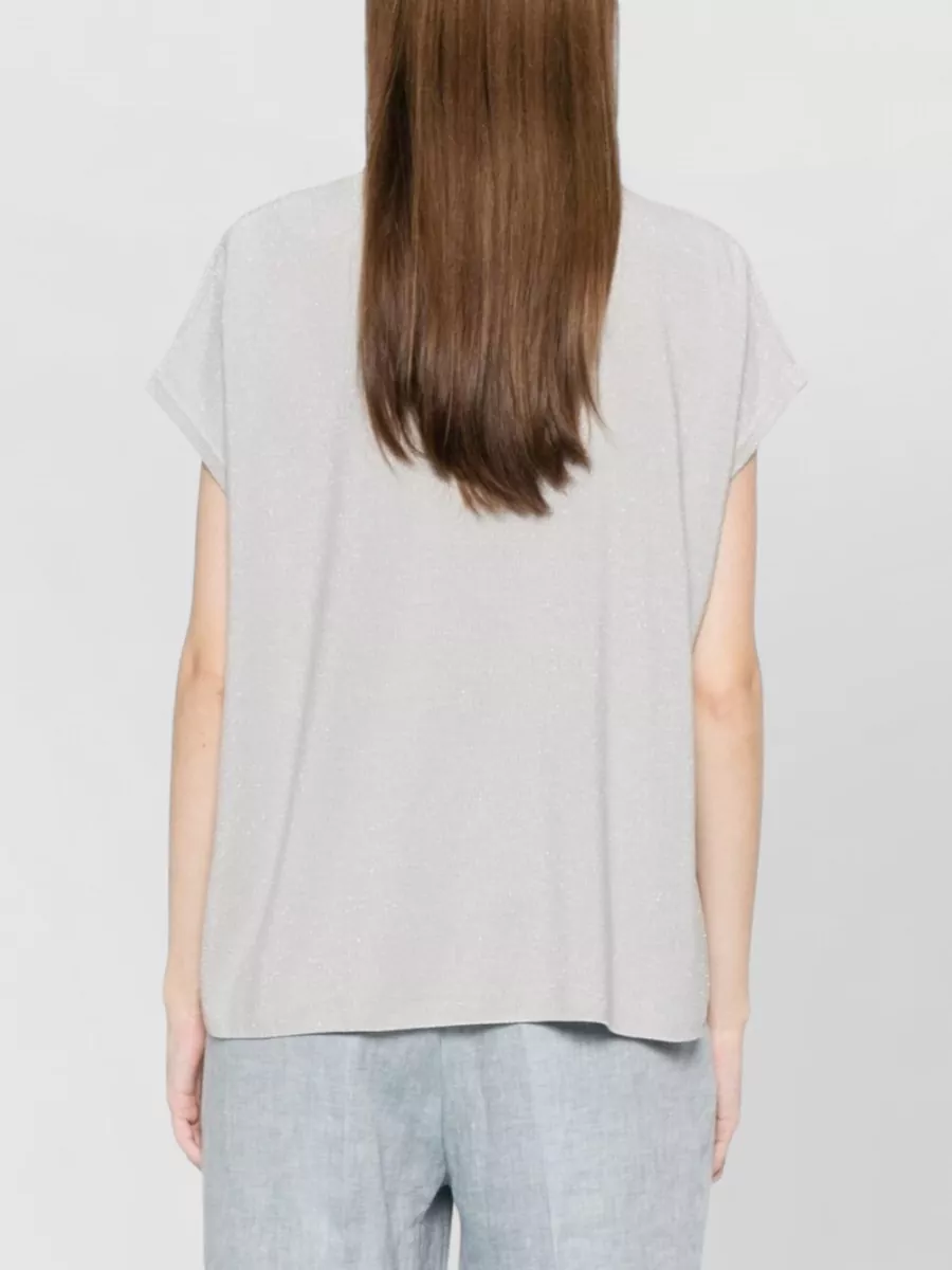 Fabiana Filippi Cotton V-Neck Short-Sleeve Knitted Blouse