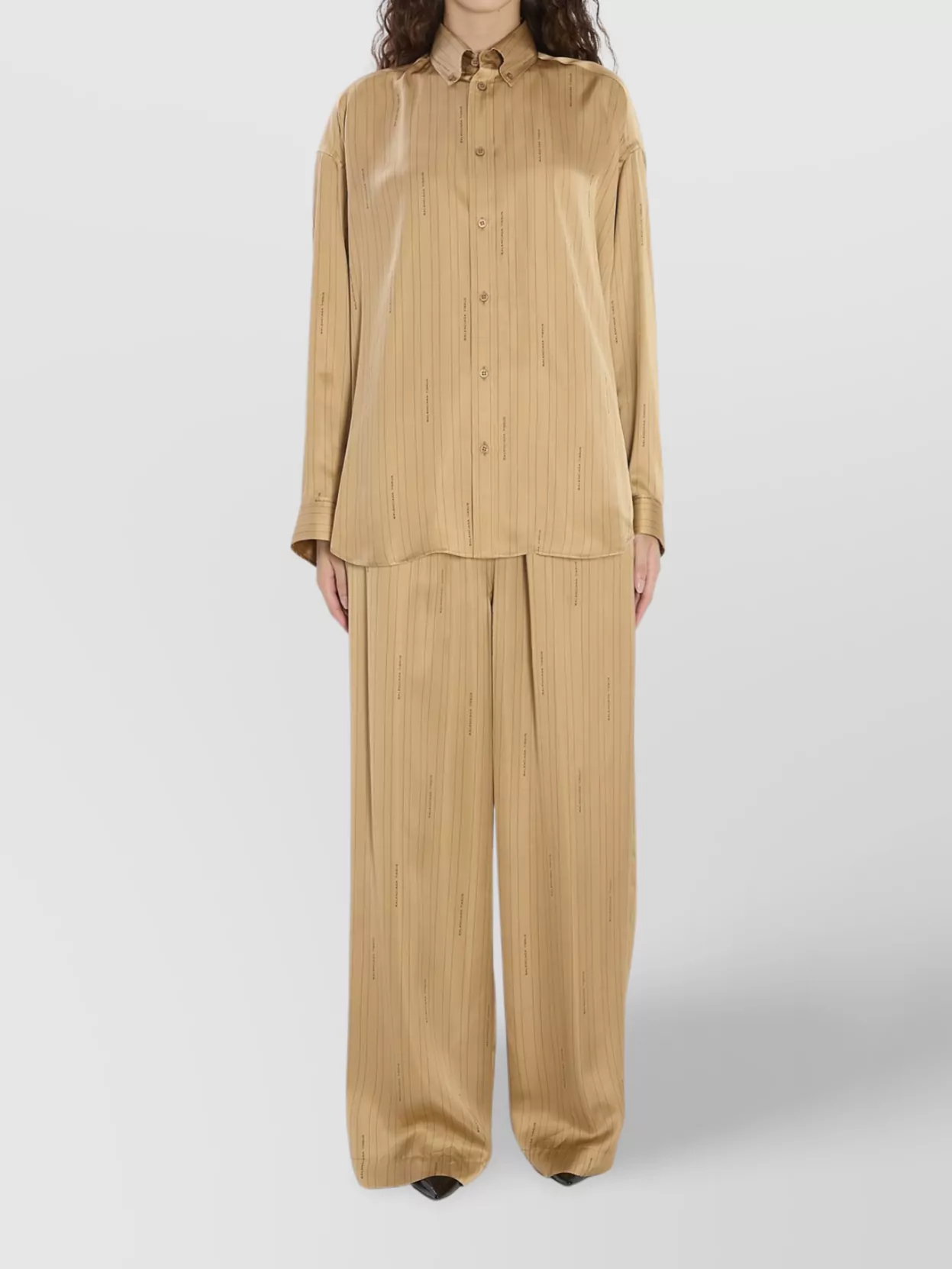 Balenciaga Satin Long-sleeved Striped Shirt In Brown