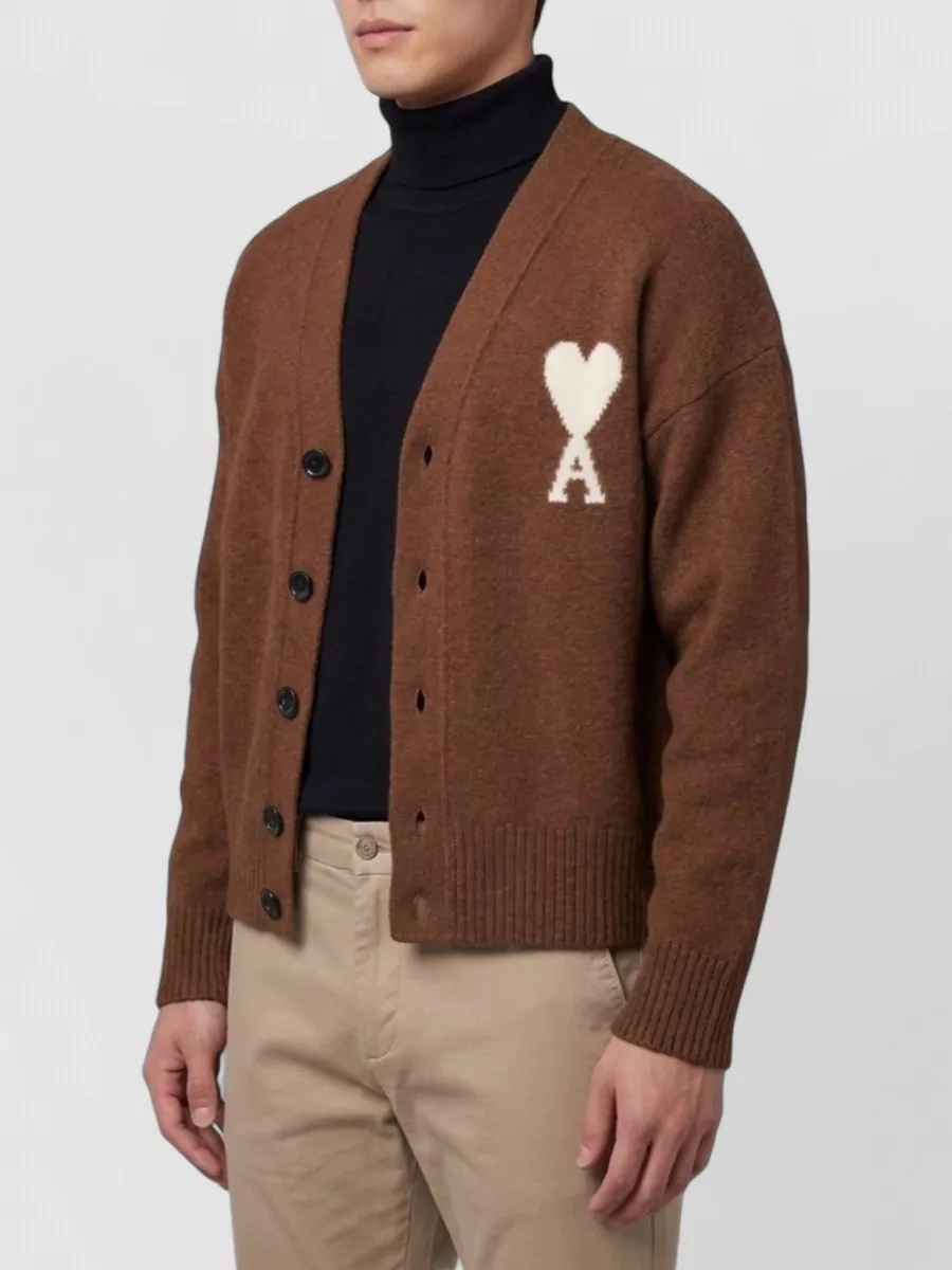 Ami Paris ribbed v-neck alpaca cardigan