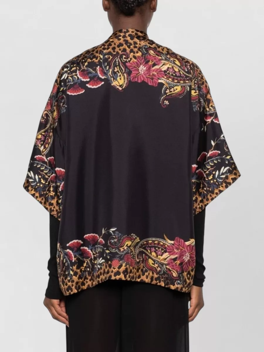 Etro Silk Printed V-Neck Short-Sleeve Belted Jacket
