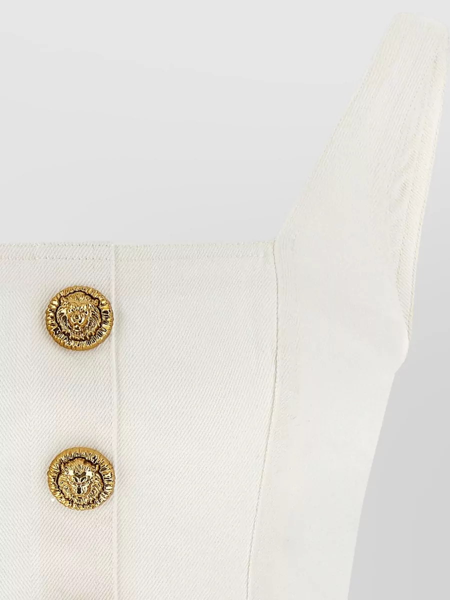 Balmain Sleeveless Top Gold Buttons Square Neckline