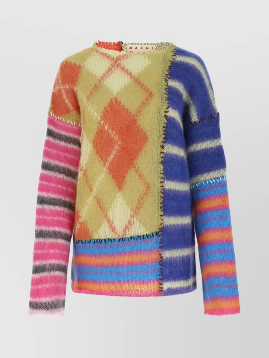 Shop Marni Unique Embroideries Crew-neck Sweater In Brown