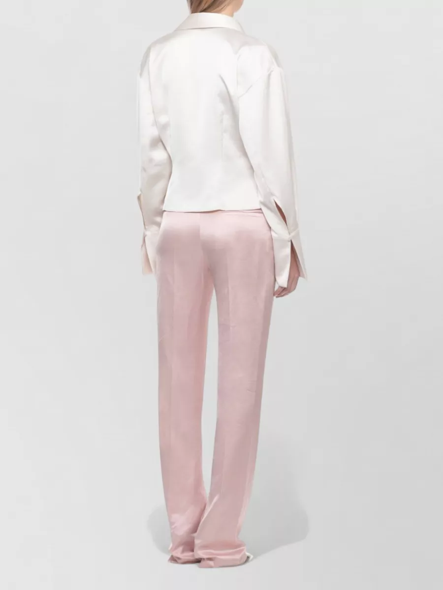 The Andamane Draped Front Satin Blouse Wide Neckline