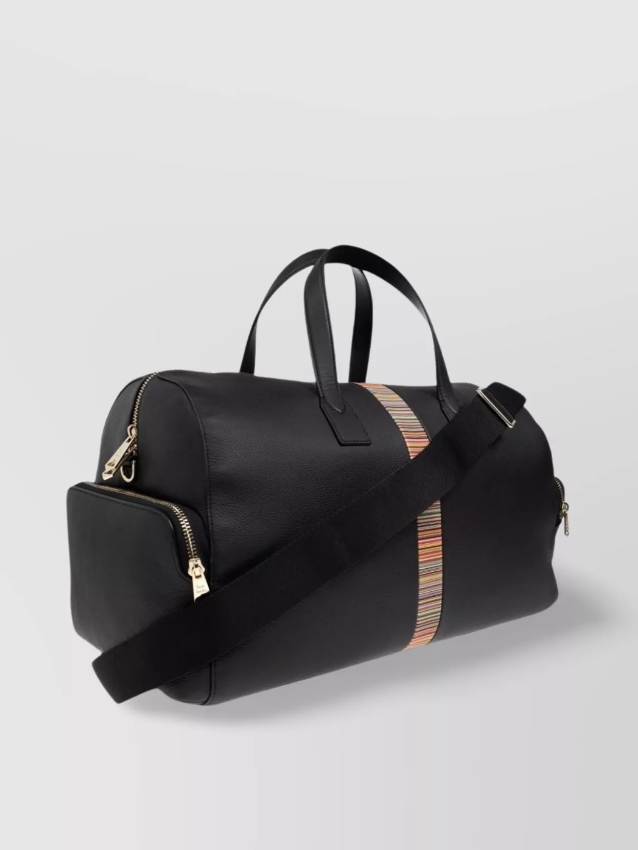 Paul Smith Striped Leather Holdall With Adjustable Shoulder Strap