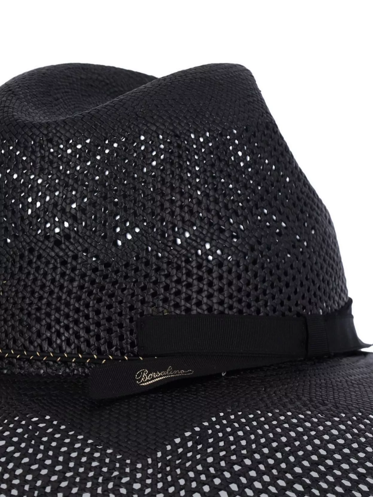 Borsalino Ribbon Detail Wide Brim Woven Design