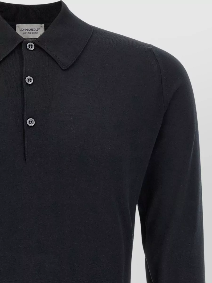 John Smedley Fine-Knit Cotton Long-Sleeve Polo Shirt
