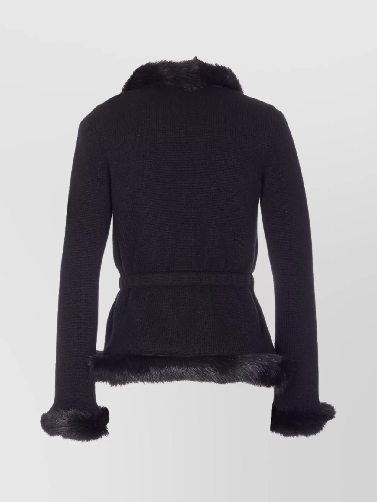 Valentino Textured Jacket With Belted Waist And Fur In Multi
