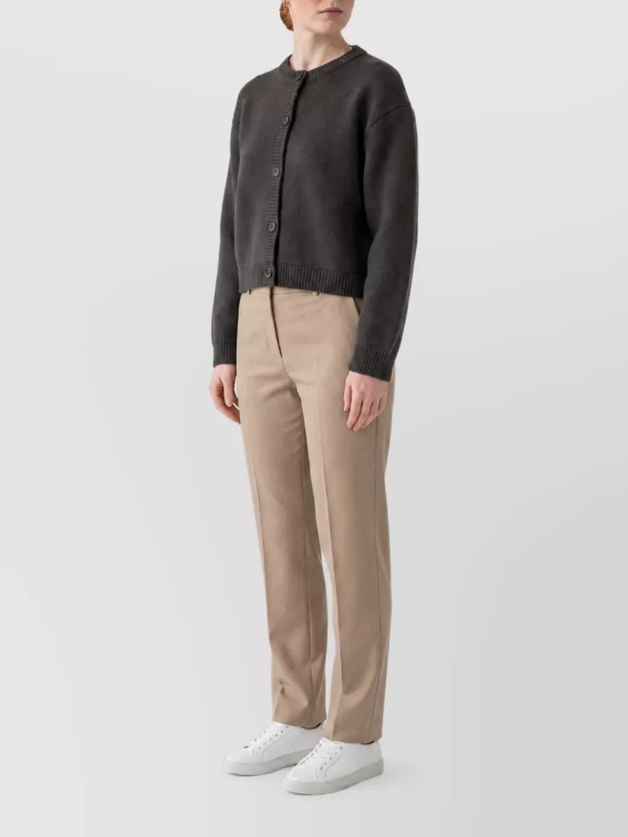 Lisa Yang Cashmere Ribbed Crew Neck Long-Sleeve Fitted Jacket