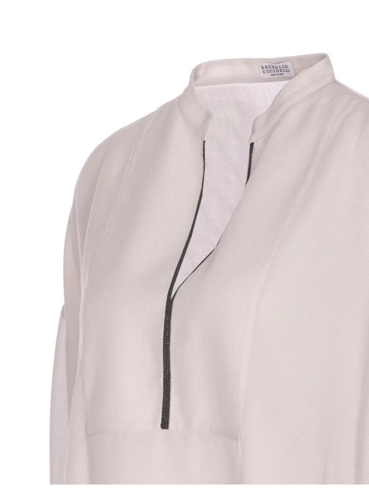 Brunello Cucinelli Long Sleeve V-neck Mandarin Collar Top In White