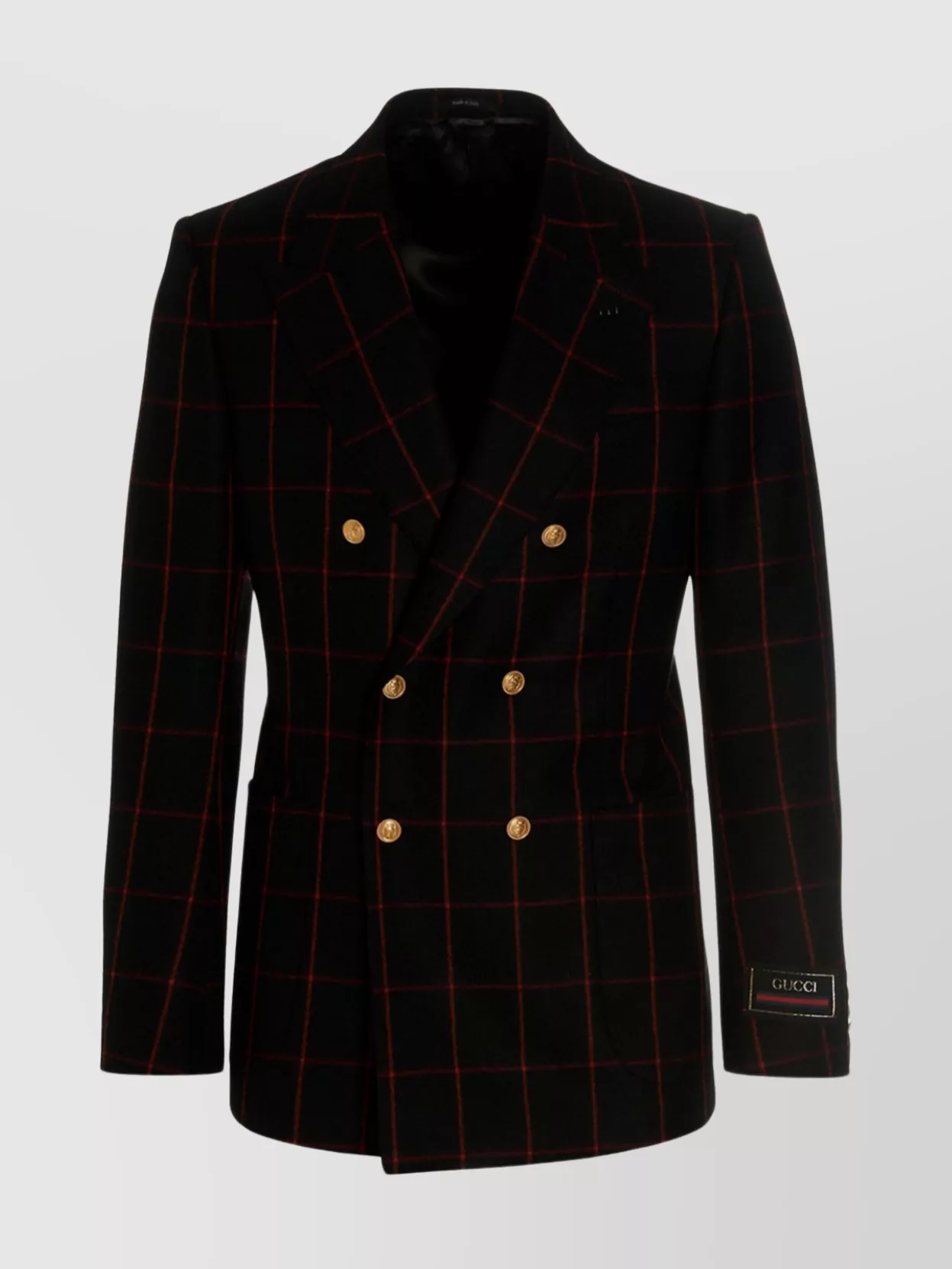 Gucci Double-breasted Blazer Check Pattern Gold Buttons