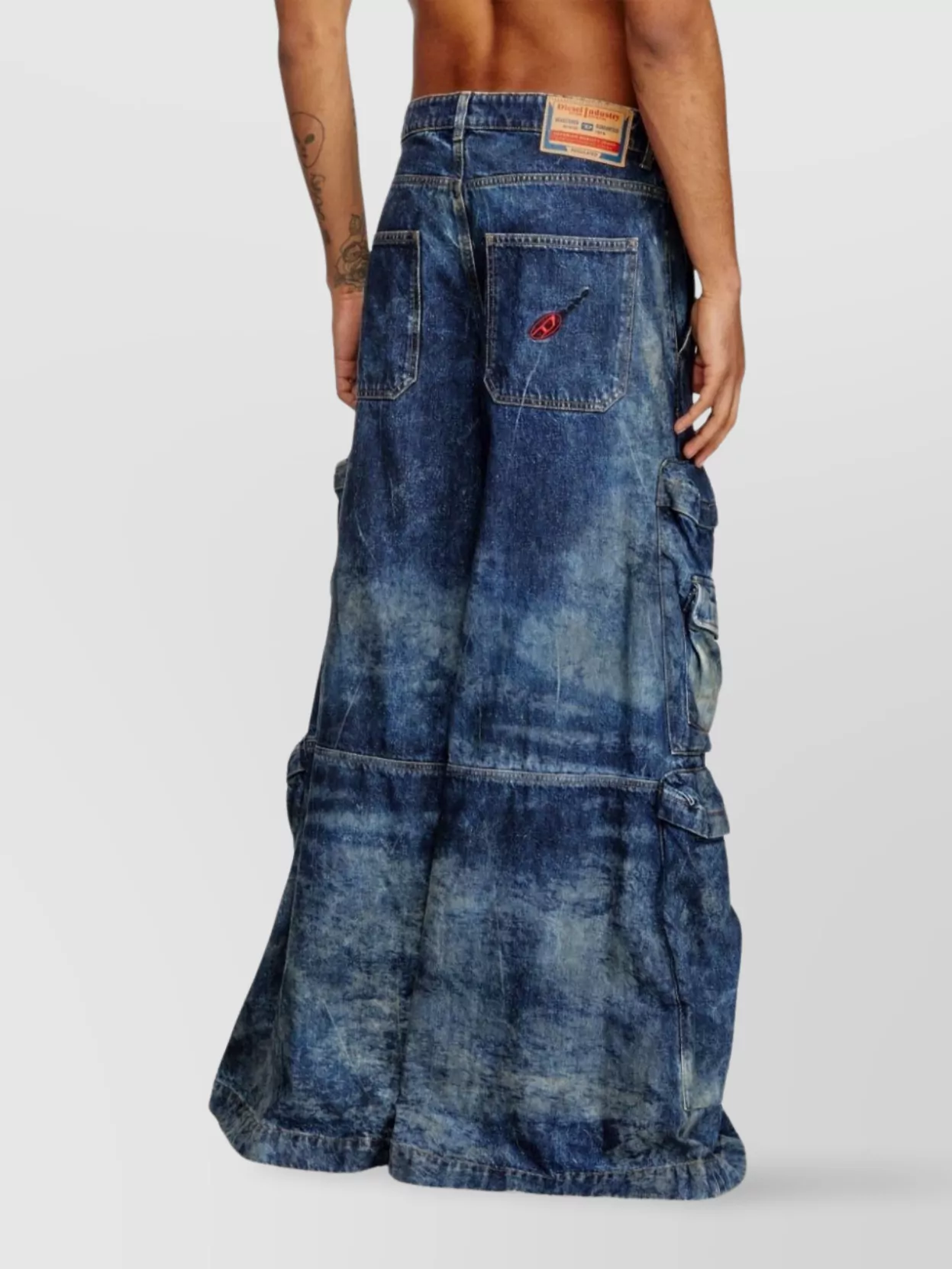 Diesel Wide-Leg Distressed Denim Cargo Trousers