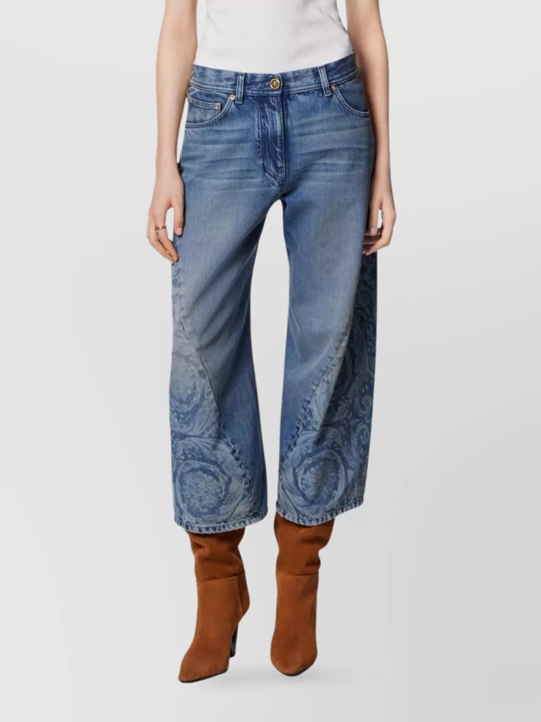 Versace Straight Trousers With Belt Loops And Contrast Stitching