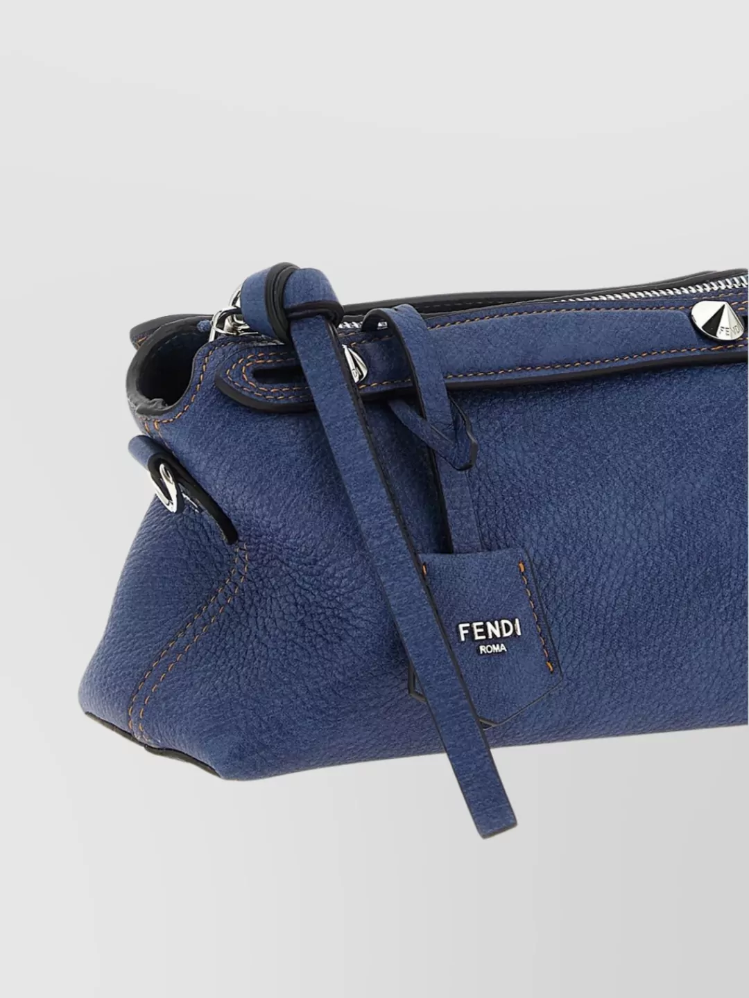 Fendi Blue Denim-effect Ff Jacquard And Brown Leather Bag