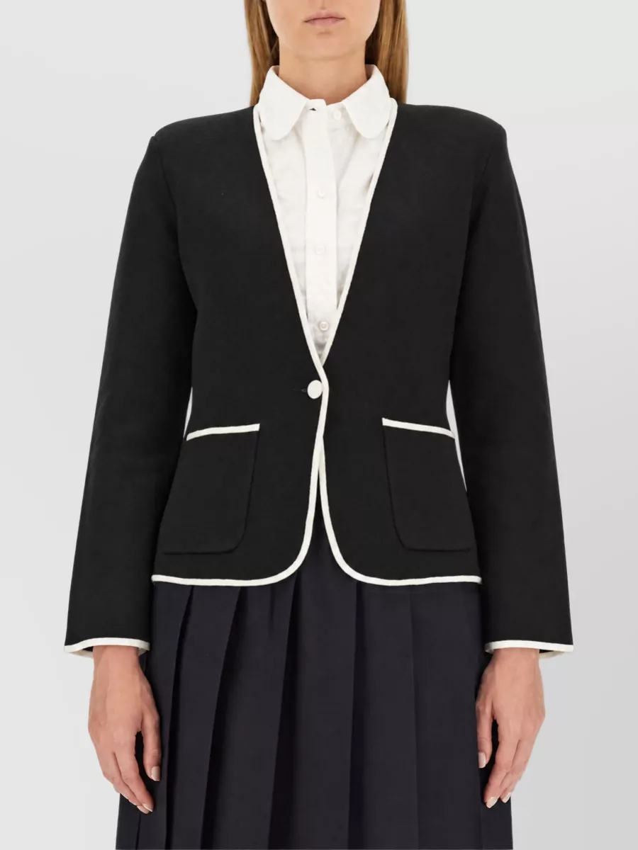 Thom Browne Single-breasted Collarless Blazer In Black