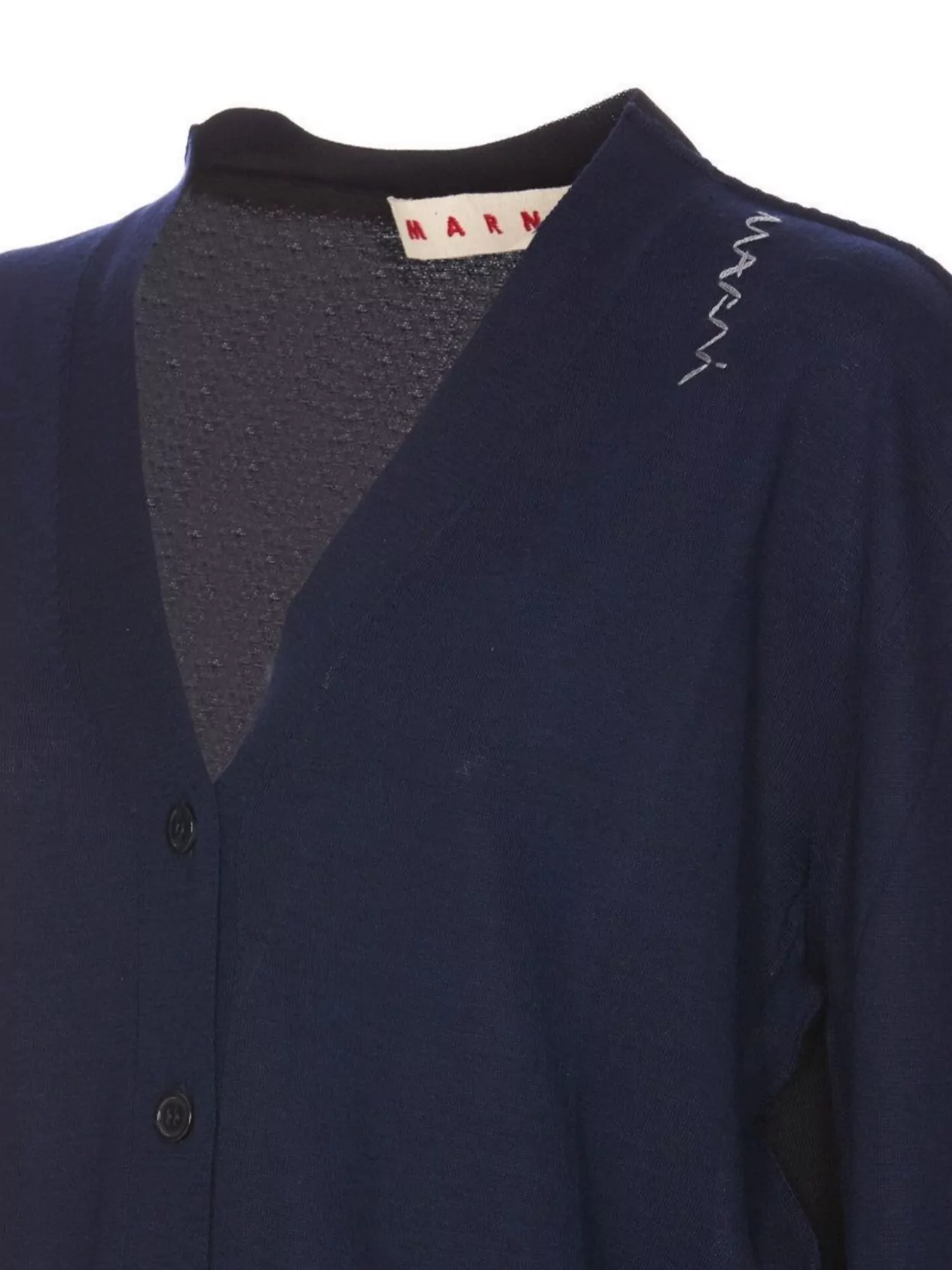 Marni Blue Silk And Wool Blend Cardigan With Contrasting Back Panel
