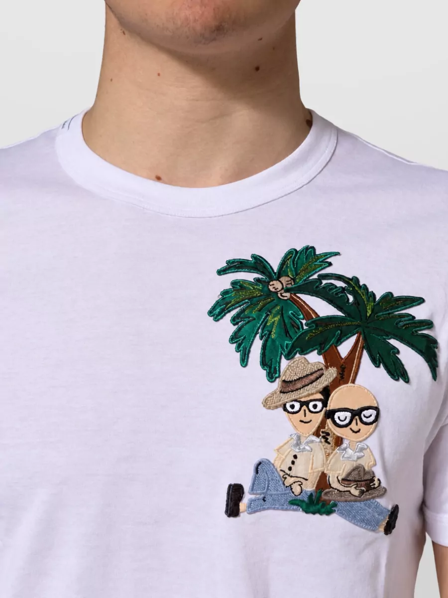 Dolce&Gabbana Palm Embroidered Crew Neck T-Shirt