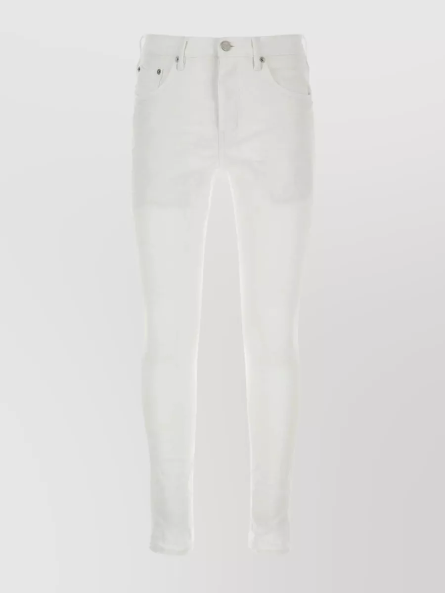 Shop Purple Denim Textured Stretch Denim Trousers In White
