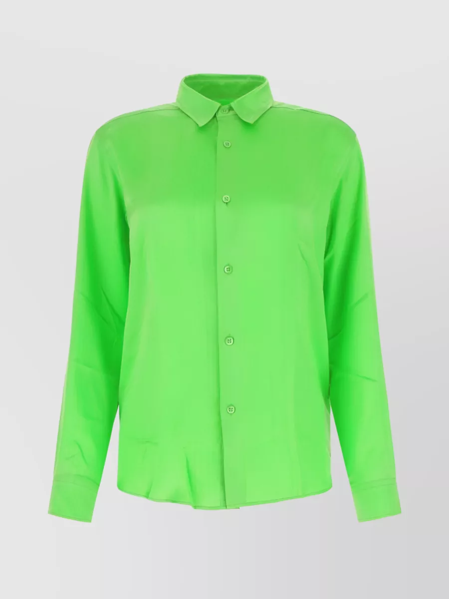 Shop Ami Alexandre Mattiussi Ami Fit Silk Shirt With Long Sleeves In Green