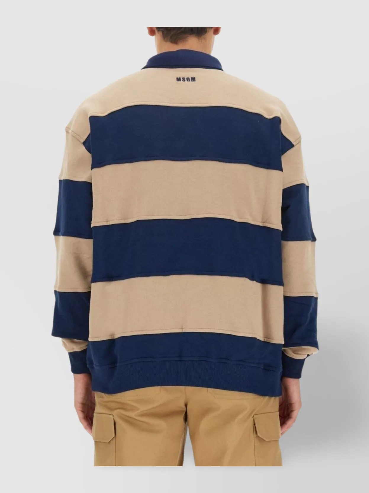 Msgm Logo Striped Polo Collar Sweatshirt