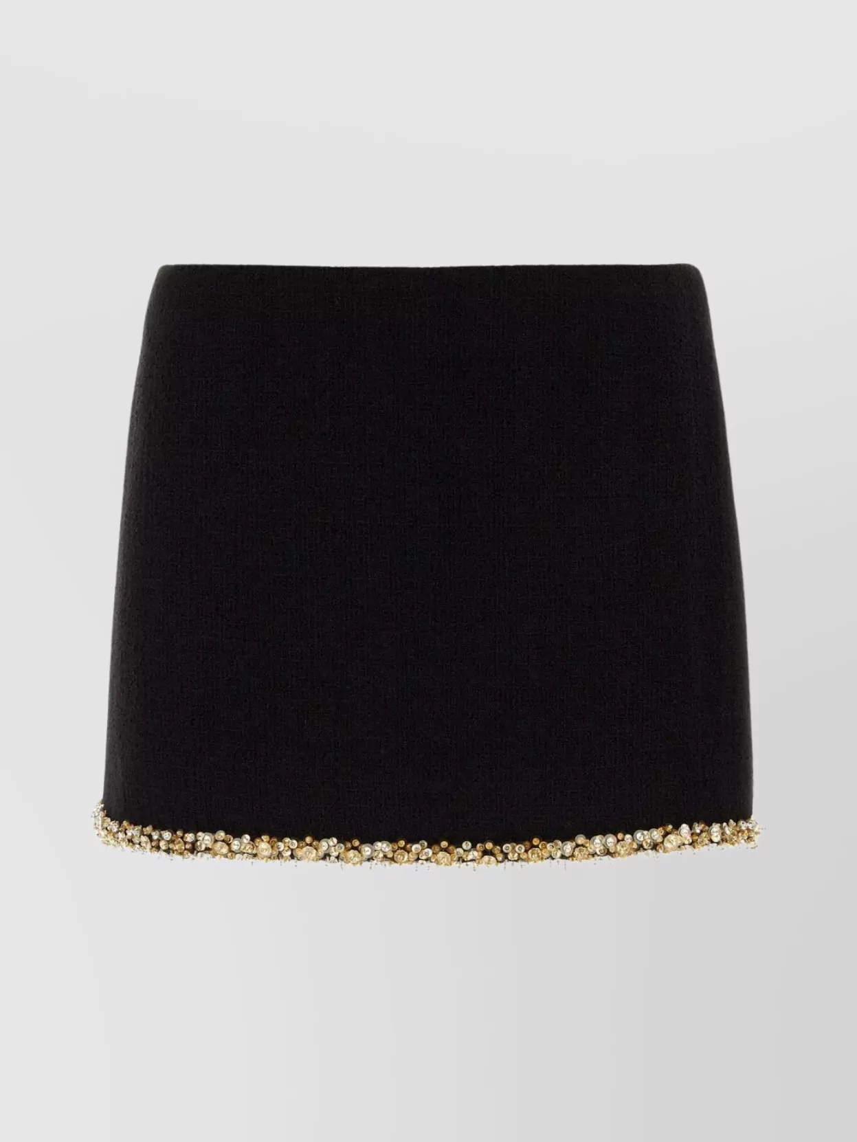 Shop Miu Miu Embellished Hemline Tweed Mini Skirt In Black
