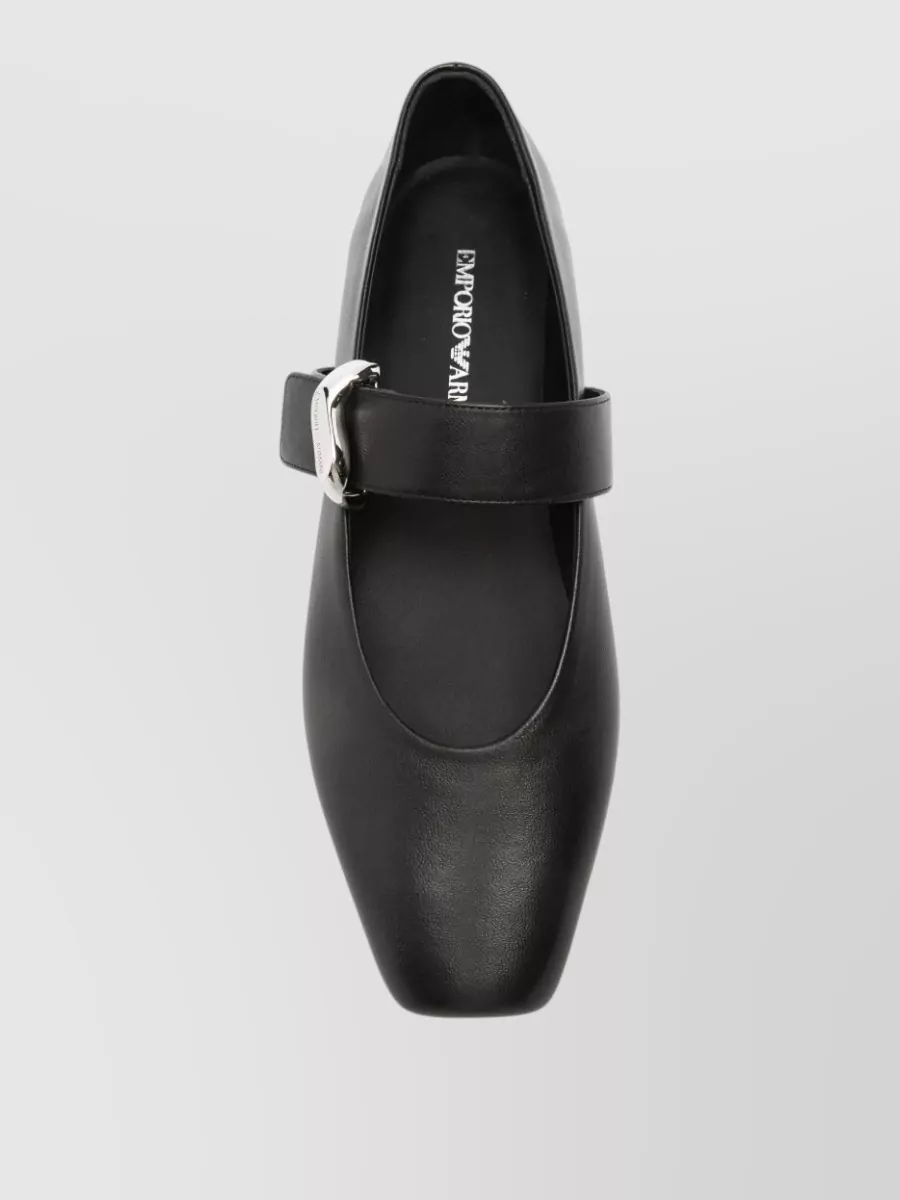 Emporio Armani Leather Square-Toe Ballerina Flats