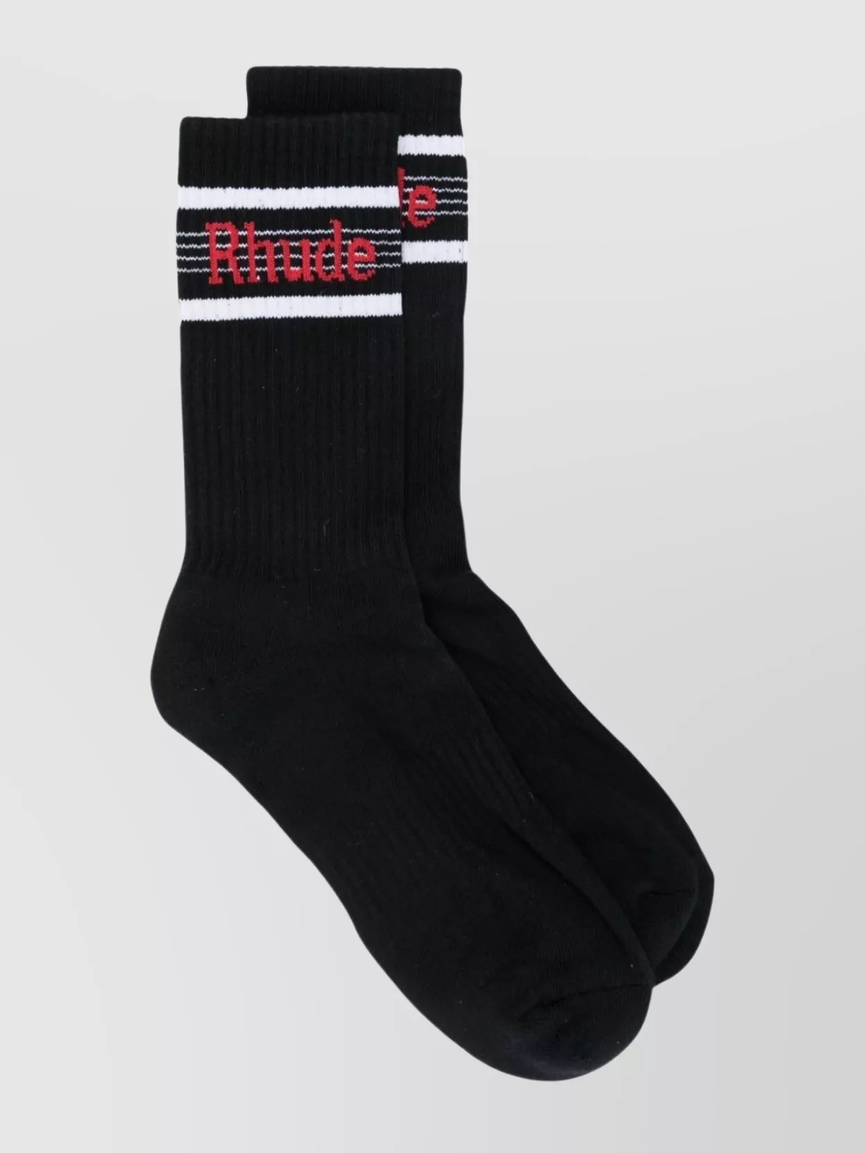 Shop Rhude Logo Stripe Athletic Sock In Black