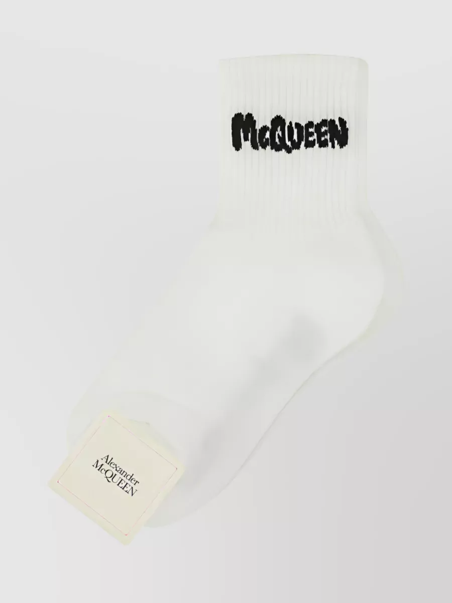 Shop Alexander Mcqueen Logo Ankle Socks In Stretch Cotton Blend In White