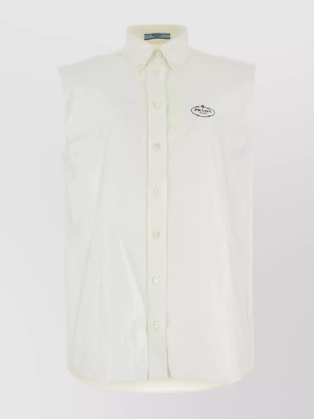 Shop Prada Button-down Collar Loose Fit Sleeveless Oxford Shirt In Cream