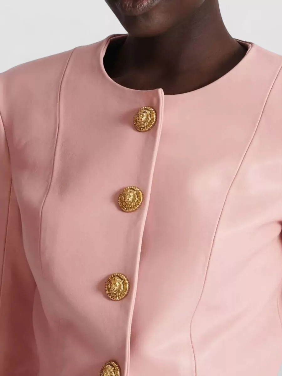 Balmain Lambskin Long Sleeve Cropped Jacket