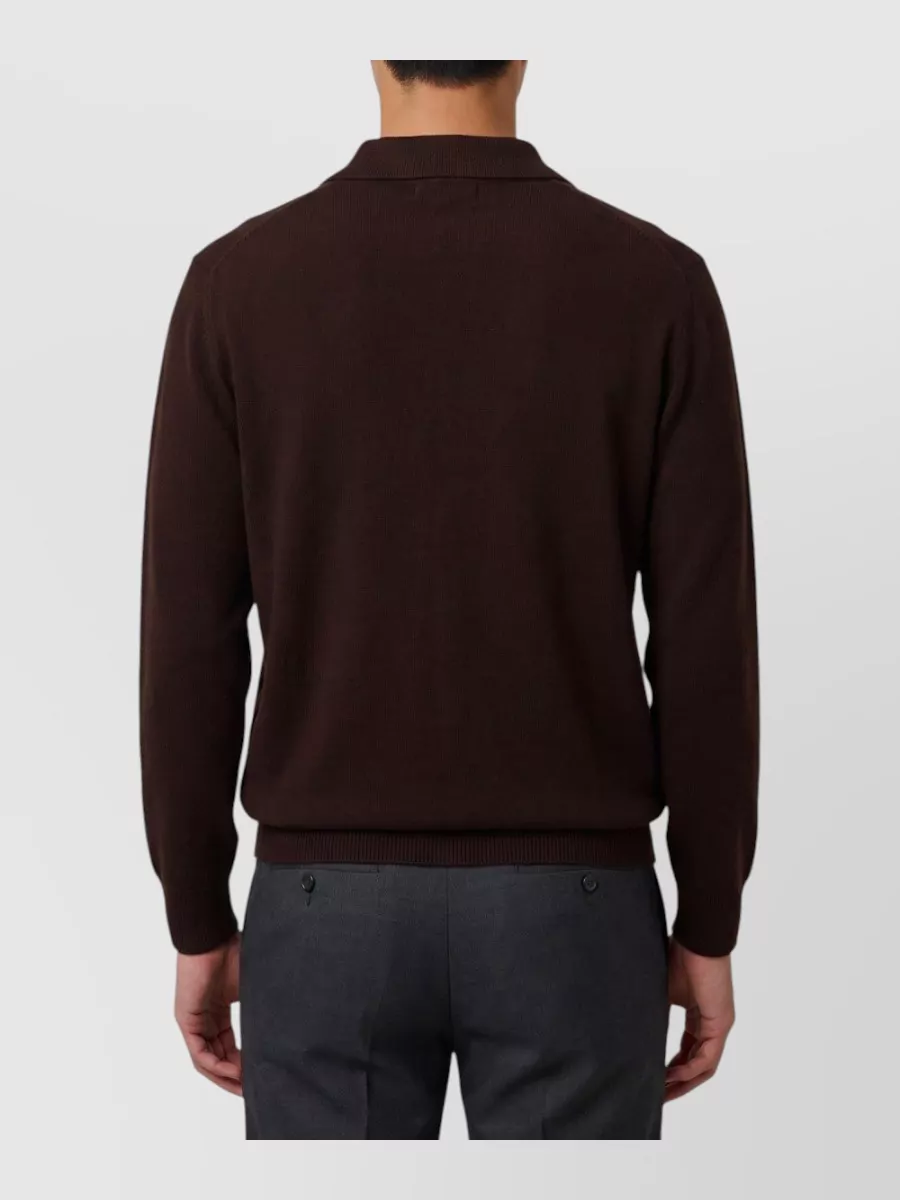 Roberto Collina Merino Wool Ribbed Long-Sleeve Polo Shirt