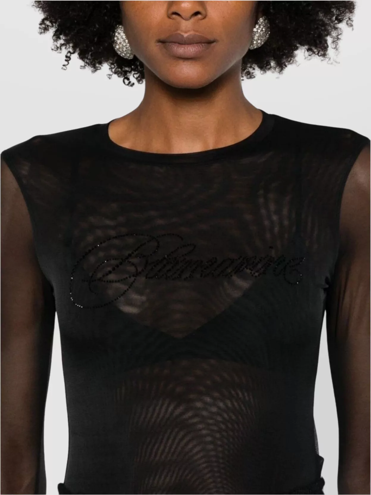 Blumarine Logo W Tulle Sleeve T-Shirt