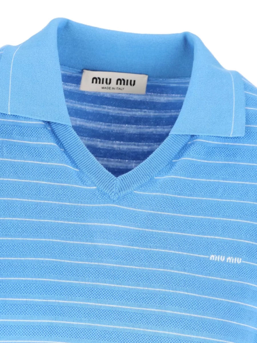 Miu Miu Cotton Ribbed V-Neck Short-Sleeve Polo Top